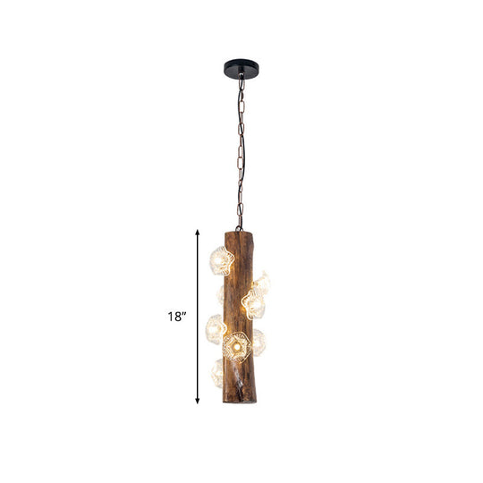 Industrial Beige Wood Chandelier - 8 Heads; Flared Restaurant Suspension Lamp