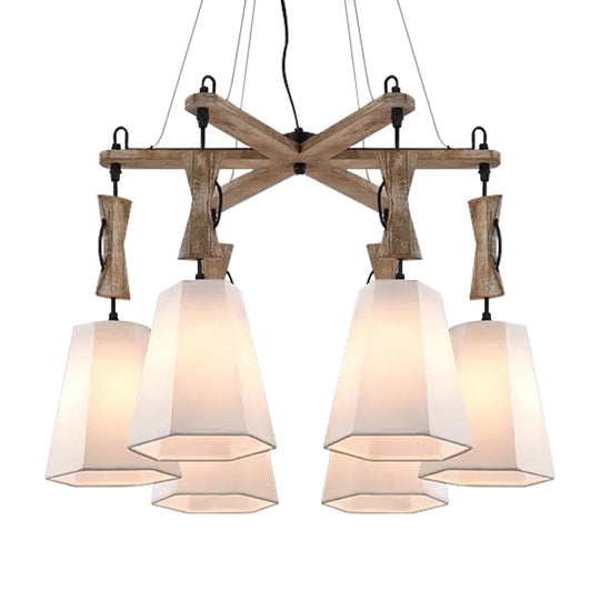 Tapered Chandelier Lighting: Industrial 6-Head Suspension Lamp In Black/White/Flaxen Wood Flaxen