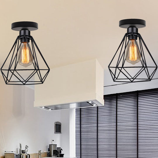 Retro Single Black Diamond Bathroom Ceiling Light - Semi-Flush Mount