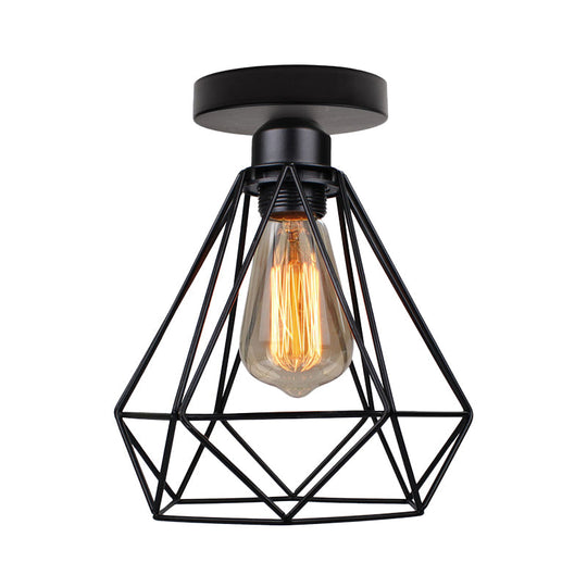 Retro Single Black Diamond Bathroom Ceiling Light - Semi-Flush Mount