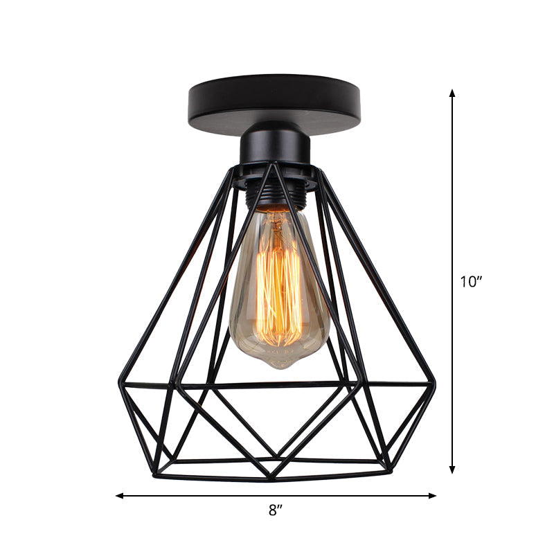 Retro Single Black Diamond Bathroom Ceiling Light - Semi-Flush Mount