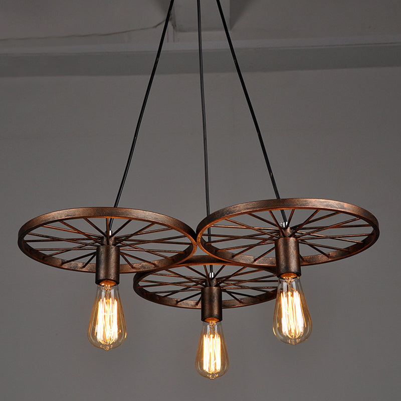 Industrial Rustic Wheel Chandelier - Wrought Iron 3/6-Head Suspension Pendant For Dining Room