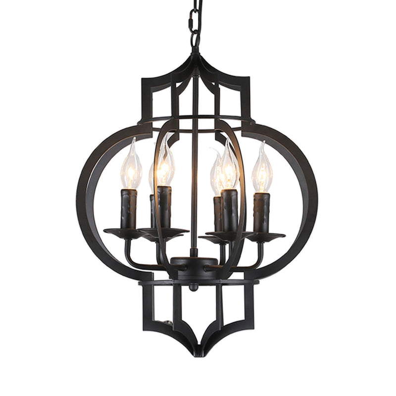 Retro 6-Light Black Metallic Chandelier Lantern for Ceiling Suspension