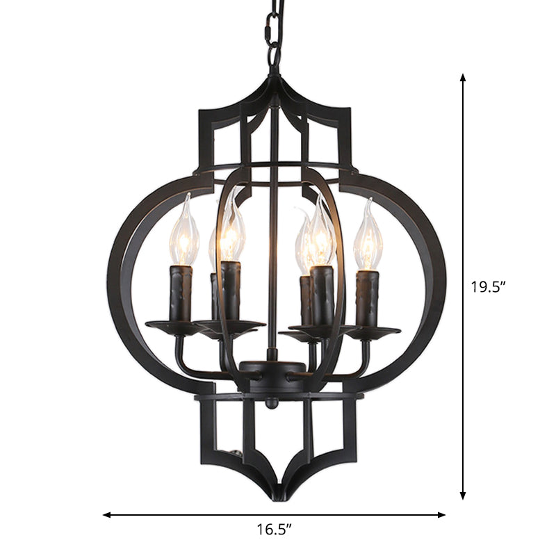 Retro 6-Light Black Metallic Chandelier Lantern for Ceiling Suspension