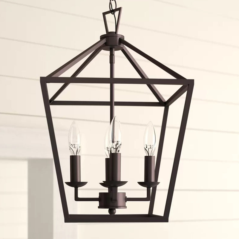 Vintage Iron Trapezoid Pendant Light Fixture - 4 Bulbs - Black - Kitchen Ceiling Chandelier