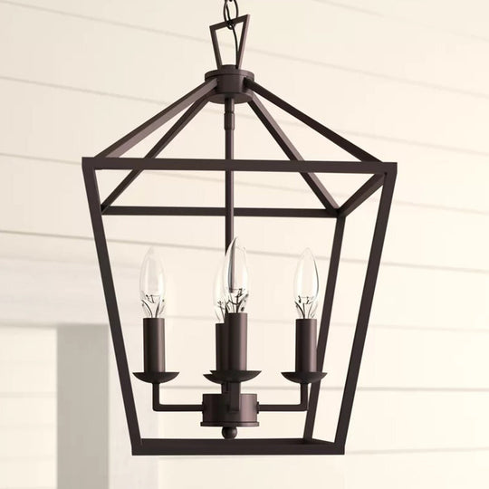 Vintage Iron Trapezoid Pendant Light Fixture - 4 Bulbs - Black - Kitchen Ceiling Chandelier