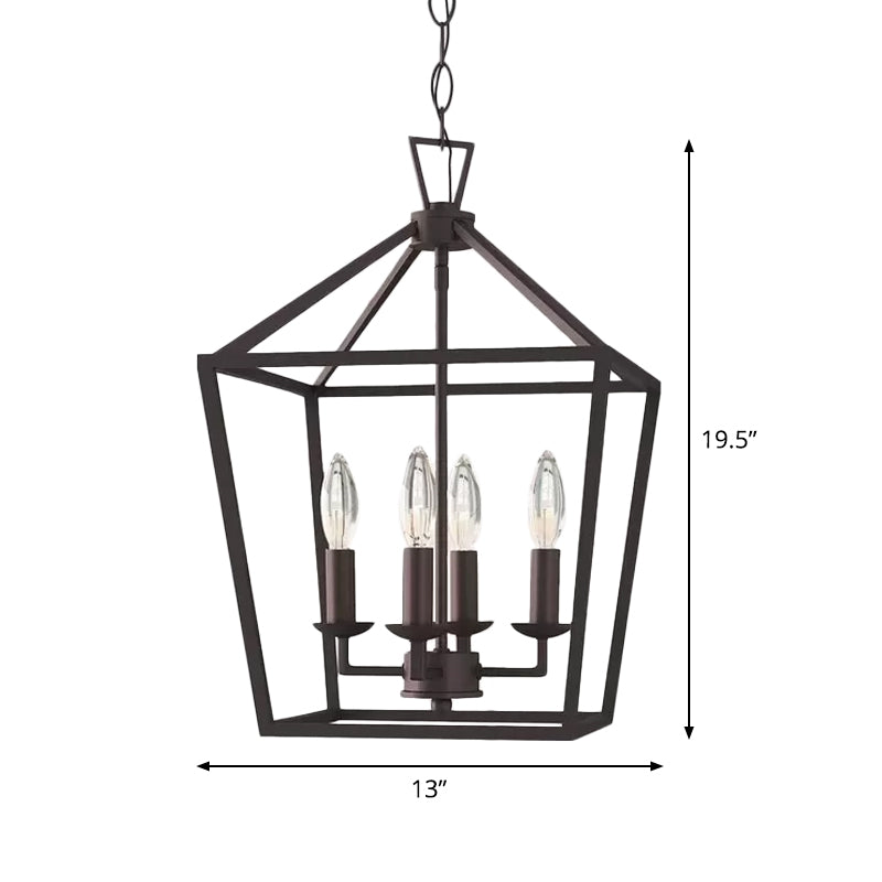 Vintage Iron Trapezoid Pendant Light Fixture - 4 Bulbs - Black - Kitchen Ceiling Chandelier