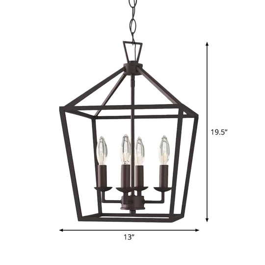 Vintage Iron Trapezoid Pendant Light Fixture - 4 Bulbs - Black - Kitchen Ceiling Chandelier