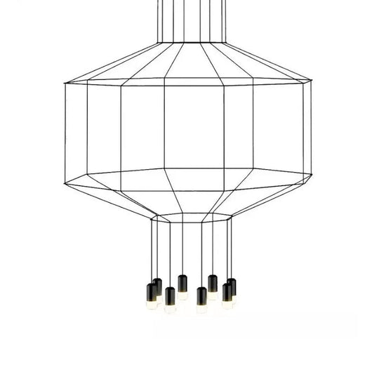 Iron Pendant Light Industrial Chandelier - Hexagonal/Long Column Design 4/6/8 Heads Black 3D