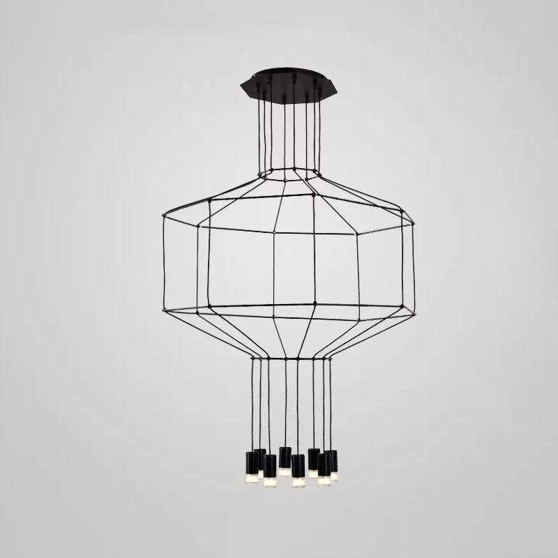 Iron Pendant Light Industrial Chandelier - Hexagonal/Long Column Design 4/6/8 Heads Black 3D