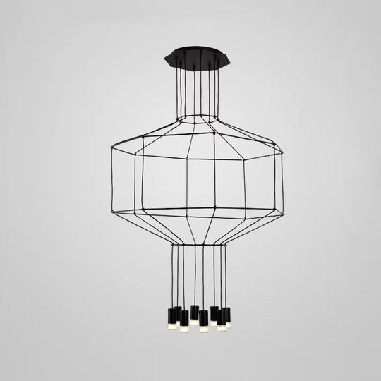 Iron Pendant Light Industrial Chandelier - Hexagonal/Long Column Design 4/6/8 Heads Black 3D