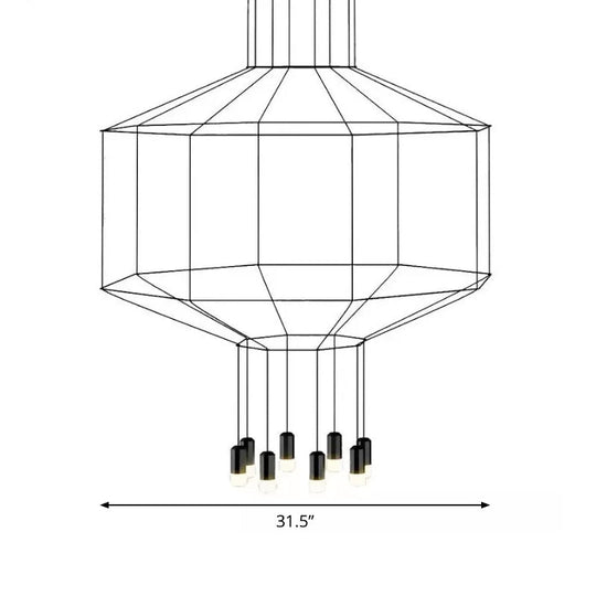 Industrial Black Hexagonal/Long Column Pendant Light - Modern 3D Structure with 4/6/8 Heads - Ideal for Dining Room