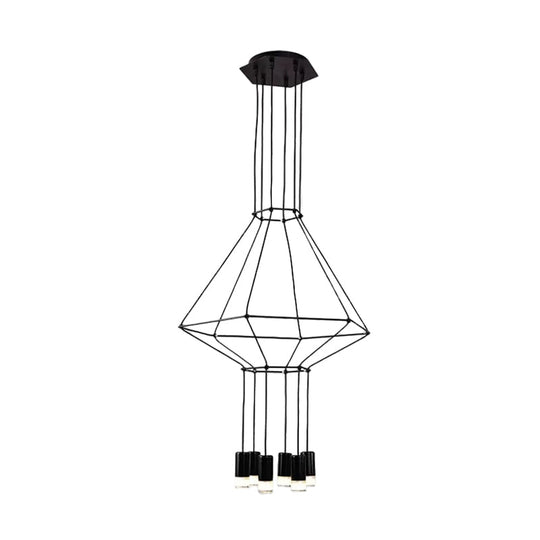 Iron Pendant Light Industrial Chandelier - Hexagonal/Long Column Design 4/6/8 Heads Black 3D