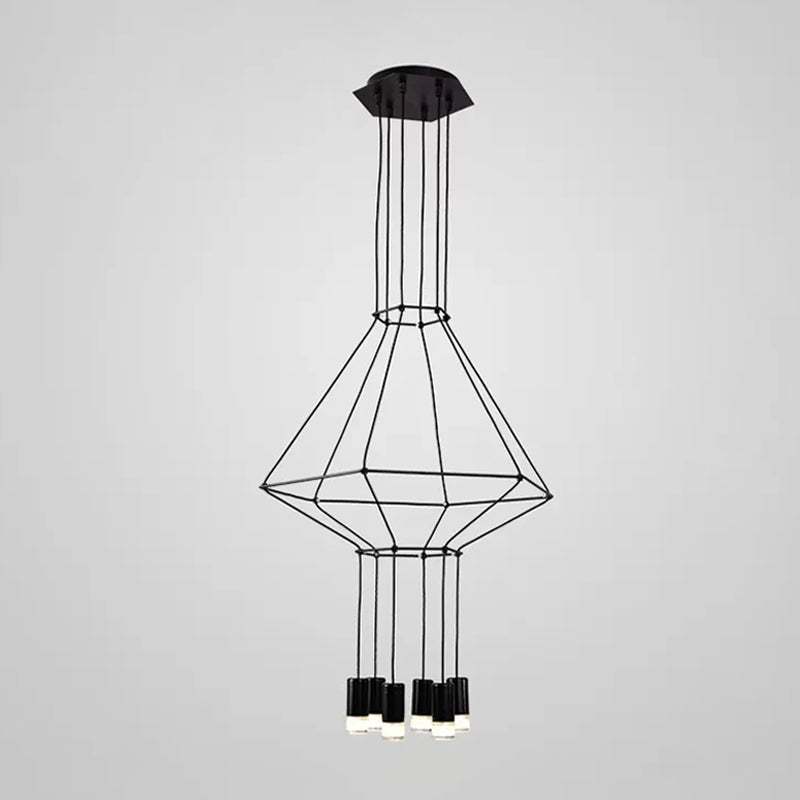 Iron Pendant Light Industrial Chandelier - Hexagonal/Long Column Design 4/6/8 Heads Black 3D