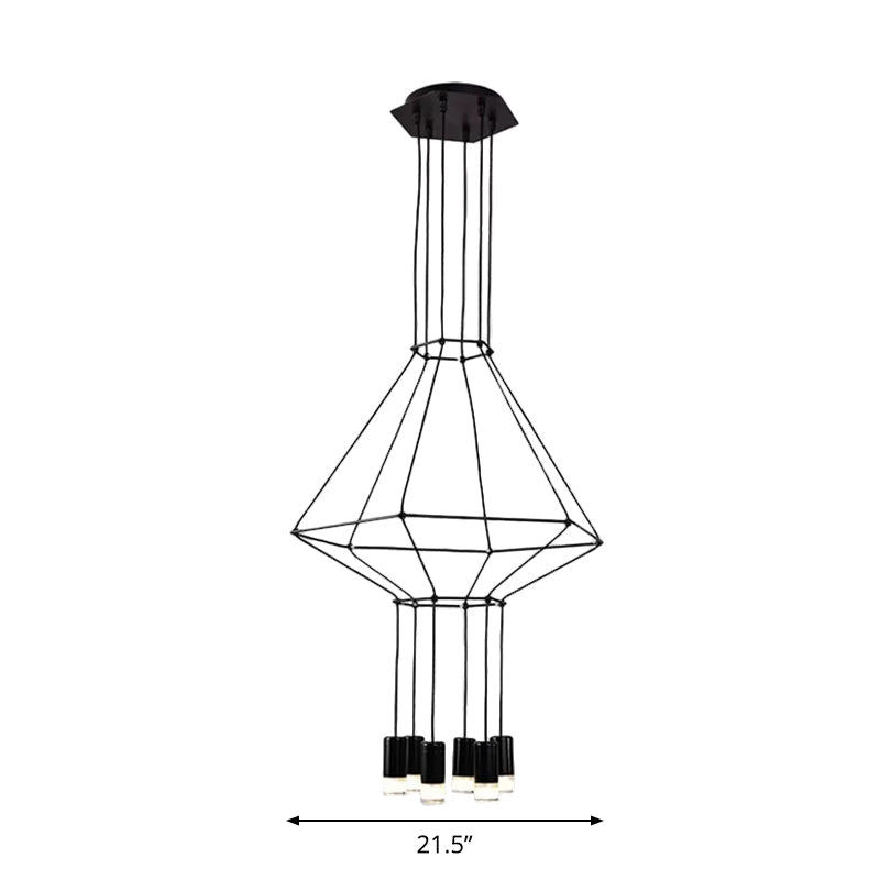 Iron Pendant Light Industrial Chandelier - Hexagonal/Long Column Design 4/6/8 Heads Black 3D