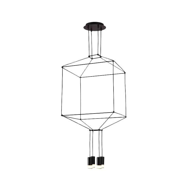 Iron Pendant Light Industrial Chandelier - Hexagonal/Long Column Design 4/6/8 Heads Black 3D