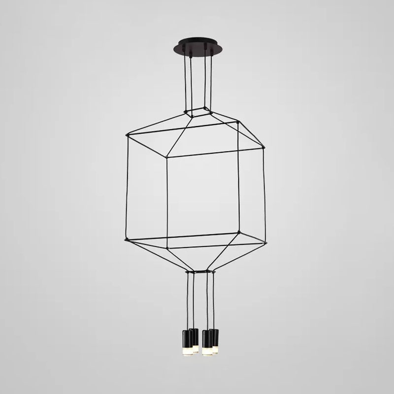 Iron Pendant Light Industrial Chandelier - Hexagonal/Long Column Design 4/6/8 Heads Black 3D