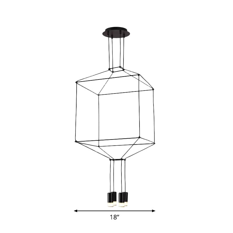 Industrial Black Hexagonal/Long Column Pendant Light - Modern 3D Structure with 4/6/8 Heads - Ideal for Dining Room