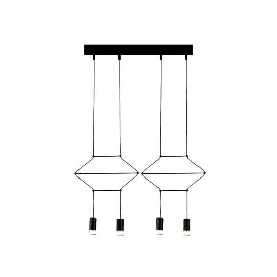 Iron Pendant Light Industrial Chandelier - Hexagonal/Long Column Design 4/6/8 Heads Black 3D