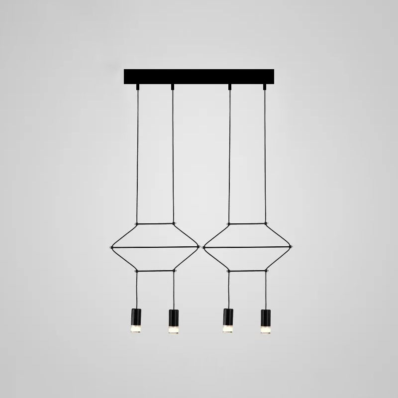 Iron Pendant Light Industrial Chandelier - Hexagonal/Long Column Design 4/6/8 Heads Black 3D