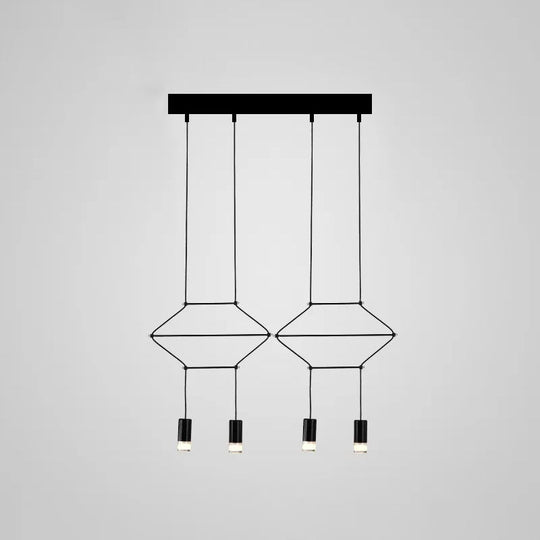 Iron Pendant Light Industrial Chandelier - Hexagonal/Long Column Design 4/6/8 Heads Black 3D