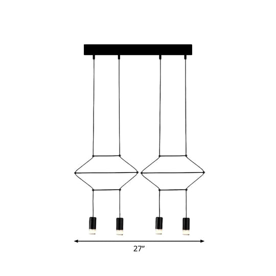 Industrial Black Hexagonal/Long Column Pendant Light - Modern 3D Structure with 4/6/8 Heads - Ideal for Dining Room