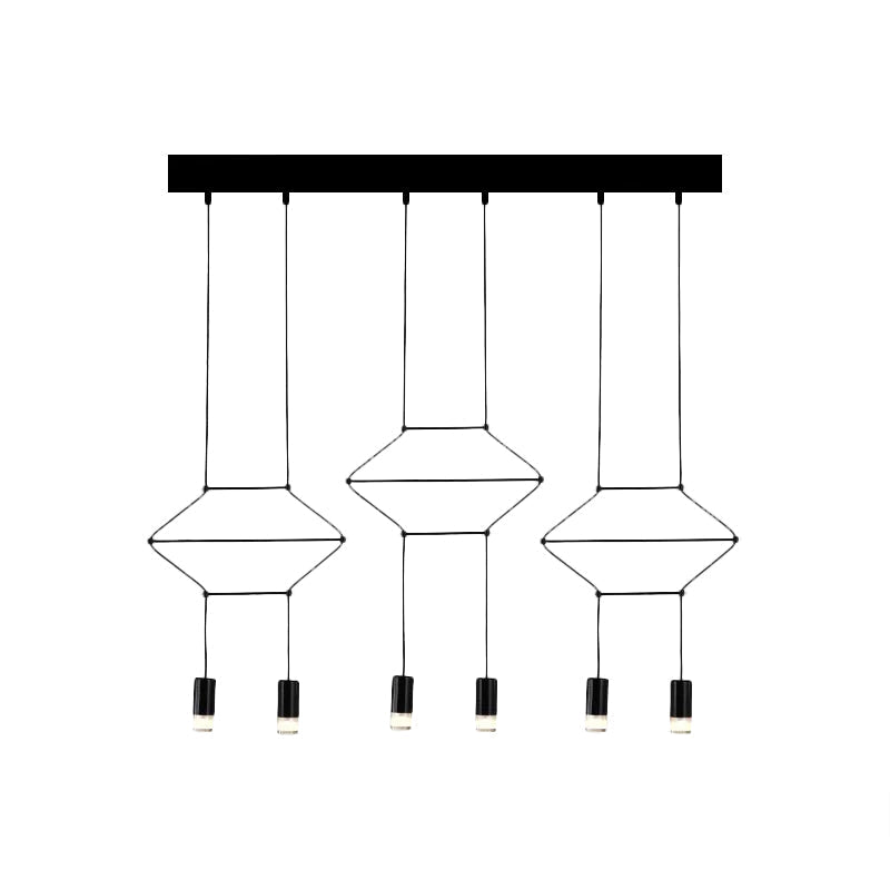 Industrial Black Hexagonal/Long Column Pendant Light - Modern 3D Structure with 4/6/8 Heads - Ideal for Dining Room