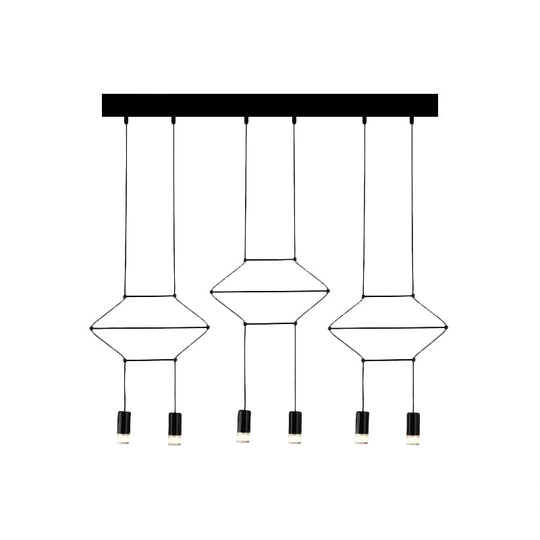 Industrial Black Hexagonal/Long Column Pendant Light - Modern 3D Structure with 4/6/8 Heads - Ideal for Dining Room