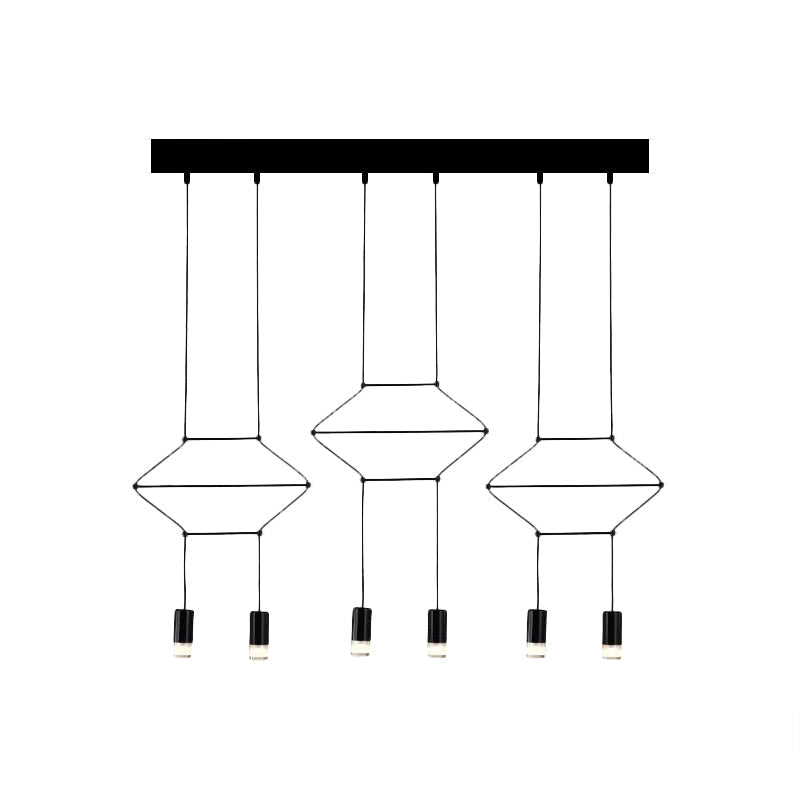 Iron Pendant Light Industrial Chandelier - Hexagonal/Long Column Design 4/6/8 Heads Black 3D