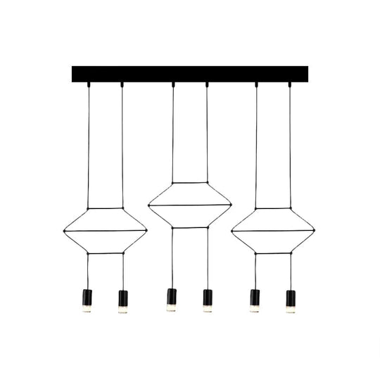 Iron Pendant Light Industrial Chandelier - Hexagonal/Long Column Design 4/6/8 Heads Black 3D