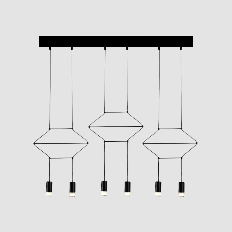 Iron Pendant Light Industrial Chandelier - Hexagonal/Long Column Design 4/6/8 Heads Black 3D