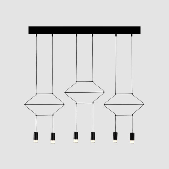 Iron Pendant Light Industrial Chandelier - Hexagonal/Long Column Design 4/6/8 Heads Black 3D