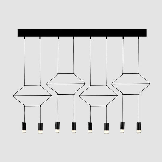 Iron Pendant Light Industrial Chandelier - Hexagonal/Long Column Design 4/6/8 Heads Black 3D