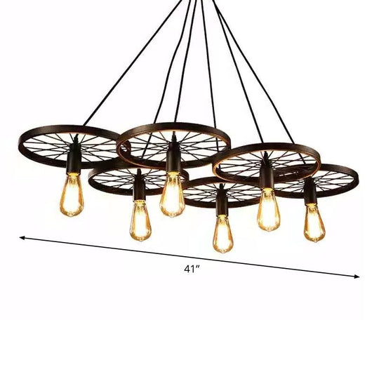 Rustic Black Iron Chandelier with 3/6 Bulbs for Living Room Ceiling Lighting