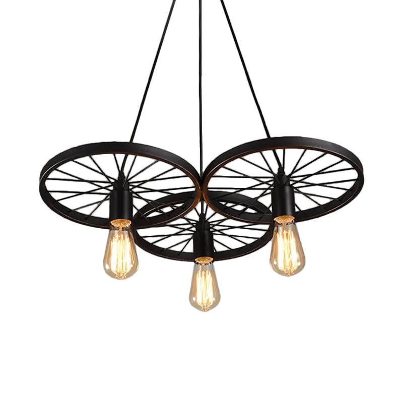 Rustic Iron Black Wheel Chandelier Ceiling Light - 3/6 Bulbs Living Room 3 /