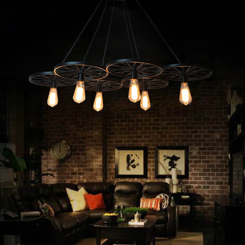 Farmhouse Black Wheel Pendant Chandelier - 3/6 Lights Indoor Ceiling Lamp