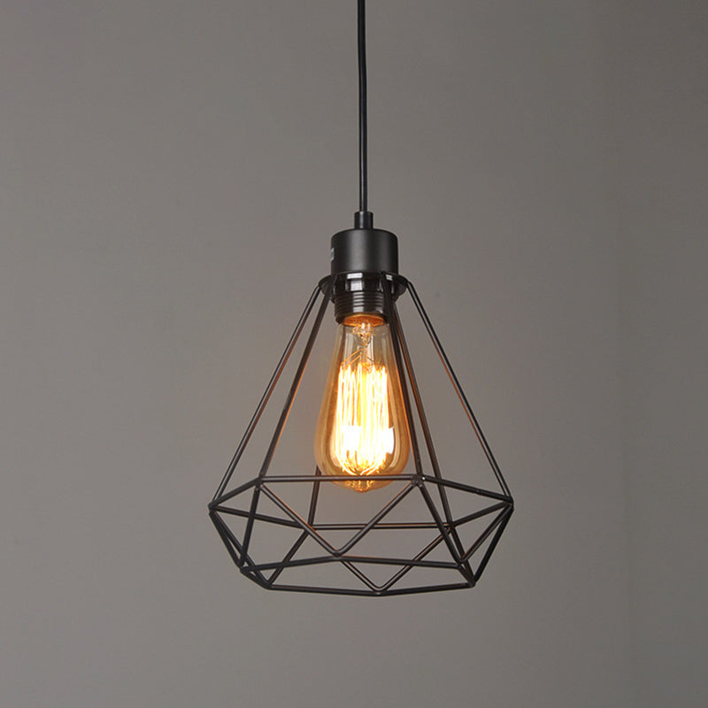 Iron Diamond Industrial Pendant Light Fixture - Bedside Pendulum Lighting Black With 1 Bulb