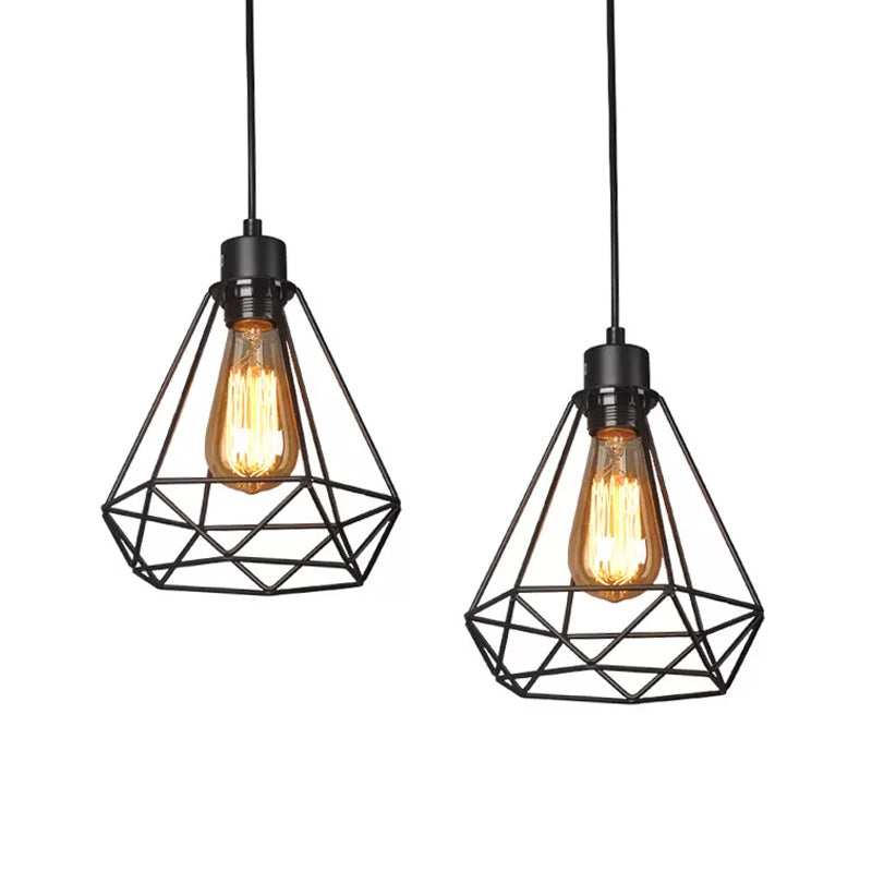 Iron Diamond Hanging Light: Industrial Style Pendant with Bedside Pendulum, Black Finish