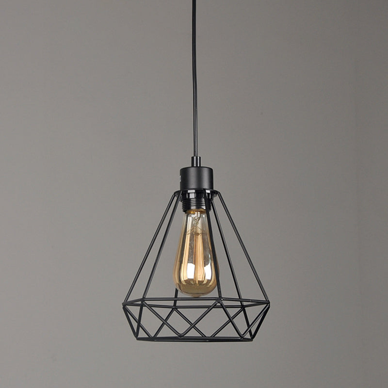 Iron Diamond Hanging Light: Industrial Style Pendant with Bedside Pendulum, Black Finish