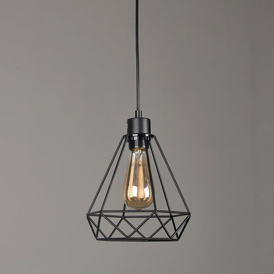 Iron Diamond Hanging Light: Industrial Style Pendant with Bedside Pendulum, Black Finish