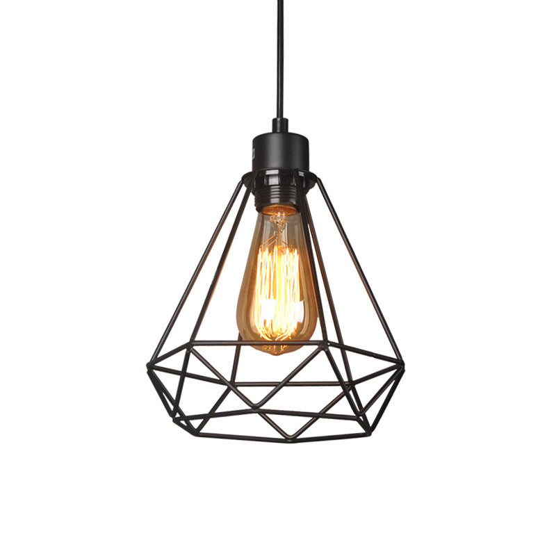 Iron Diamond Hanging Light: Industrial Style Pendant with Bedside Pendulum, Black Finish