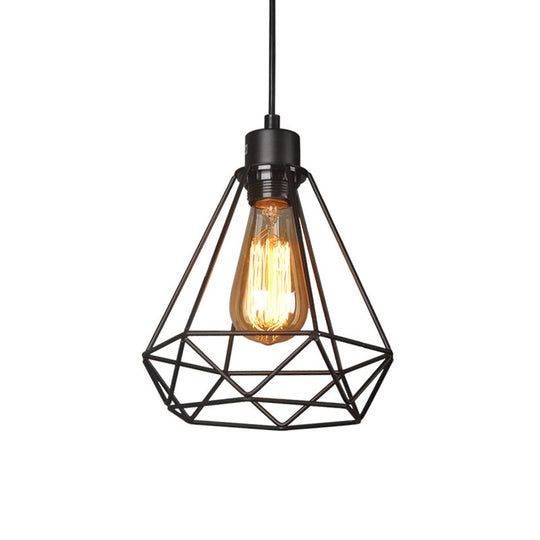 Iron Diamond Hanging Light: Industrial Style Pendant with Bedside Pendulum, Black Finish