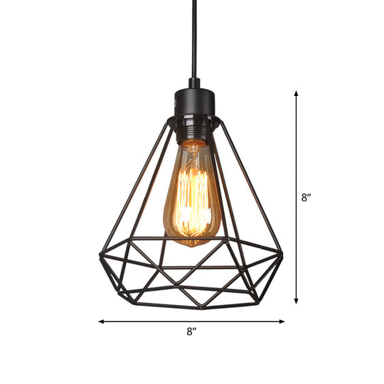 Iron Diamond Hanging Light: Industrial Style Pendant with Bedside Pendulum, Black Finish