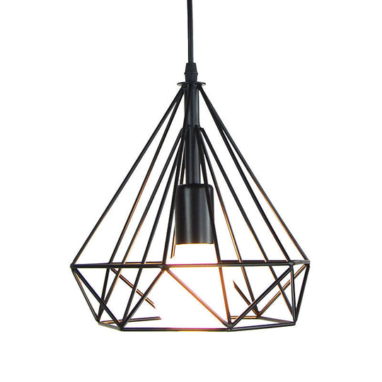 Industrial Iron Pendant Light Kit - Black Diamond Shaped, Single-Bulb Suspension Lamp for Dining Room