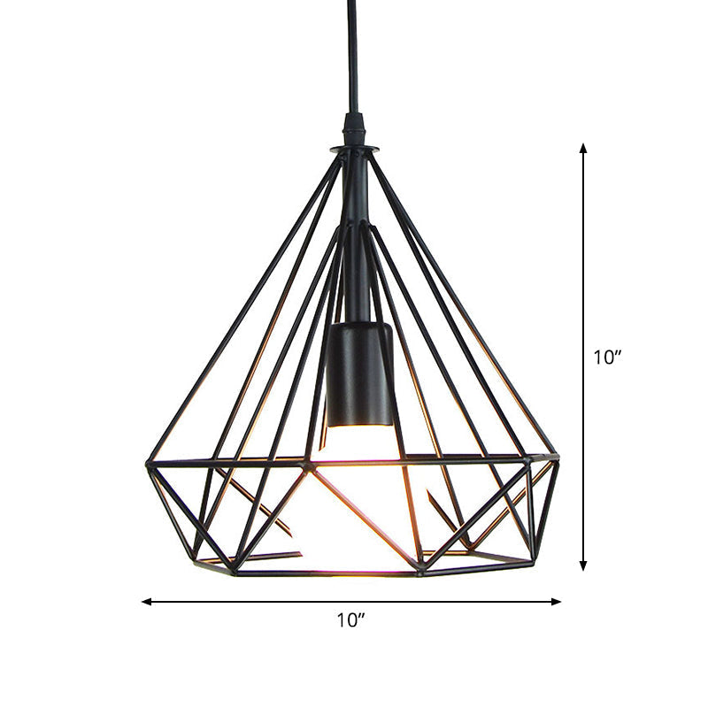 Industrial Iron Pendant Light Kit - Black Diamond Shaped, Single-Bulb Suspension Lamp for Dining Room