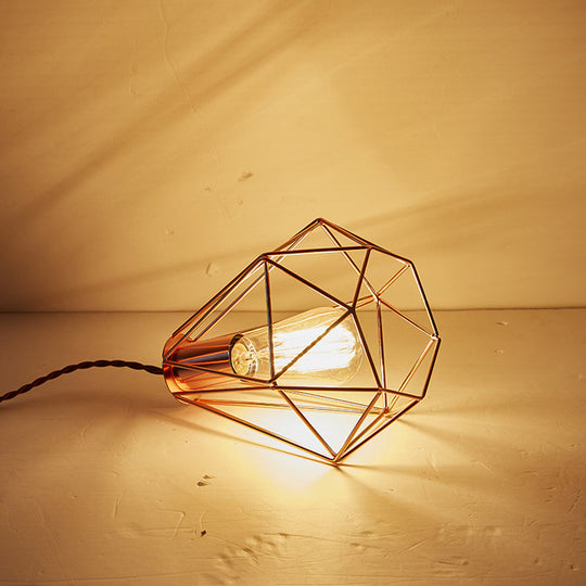 Rose Gold Pendant Lamp - Flared/Diamond Cage - Industrial Ceiling Hang Light - Bedroom Lighting