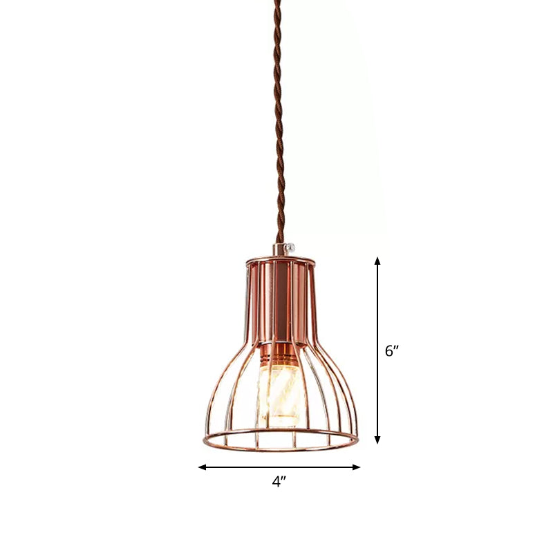 Rose Gold Pendant Lamp - Flared/Diamond Cage - Industrial Ceiling Hang Light - Bedroom Lighting