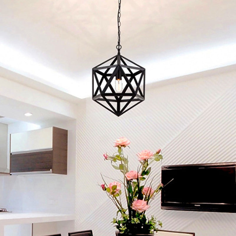 Geometric Metal Pendant Lighting - Industrial 1 Head Wide Dining Room Down In Black / 14