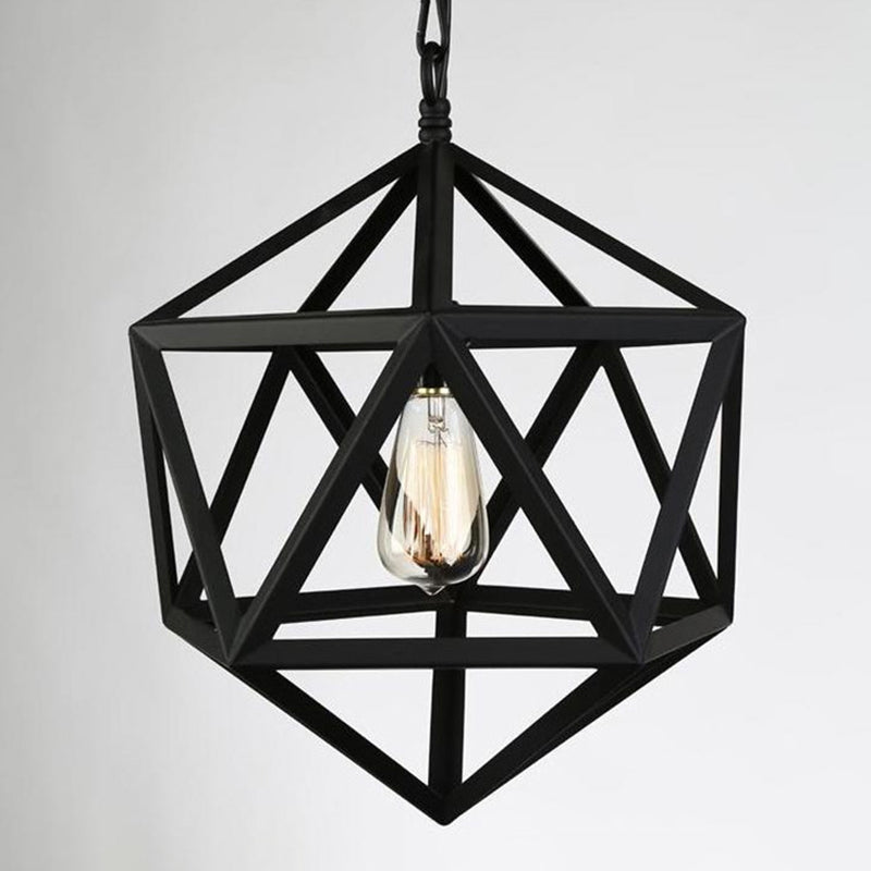 Geometric Metal Pendant Lighting - Industrial Black - 1 Head - Dining Room Down Lighting - 14"/18"/21.5" Wide