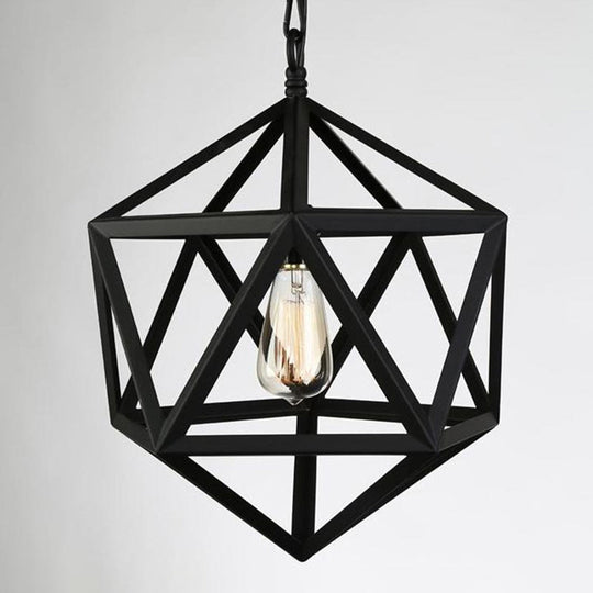 Geometric Metal Pendant Lighting - Industrial 1 Head Wide Dining Room Down In Black